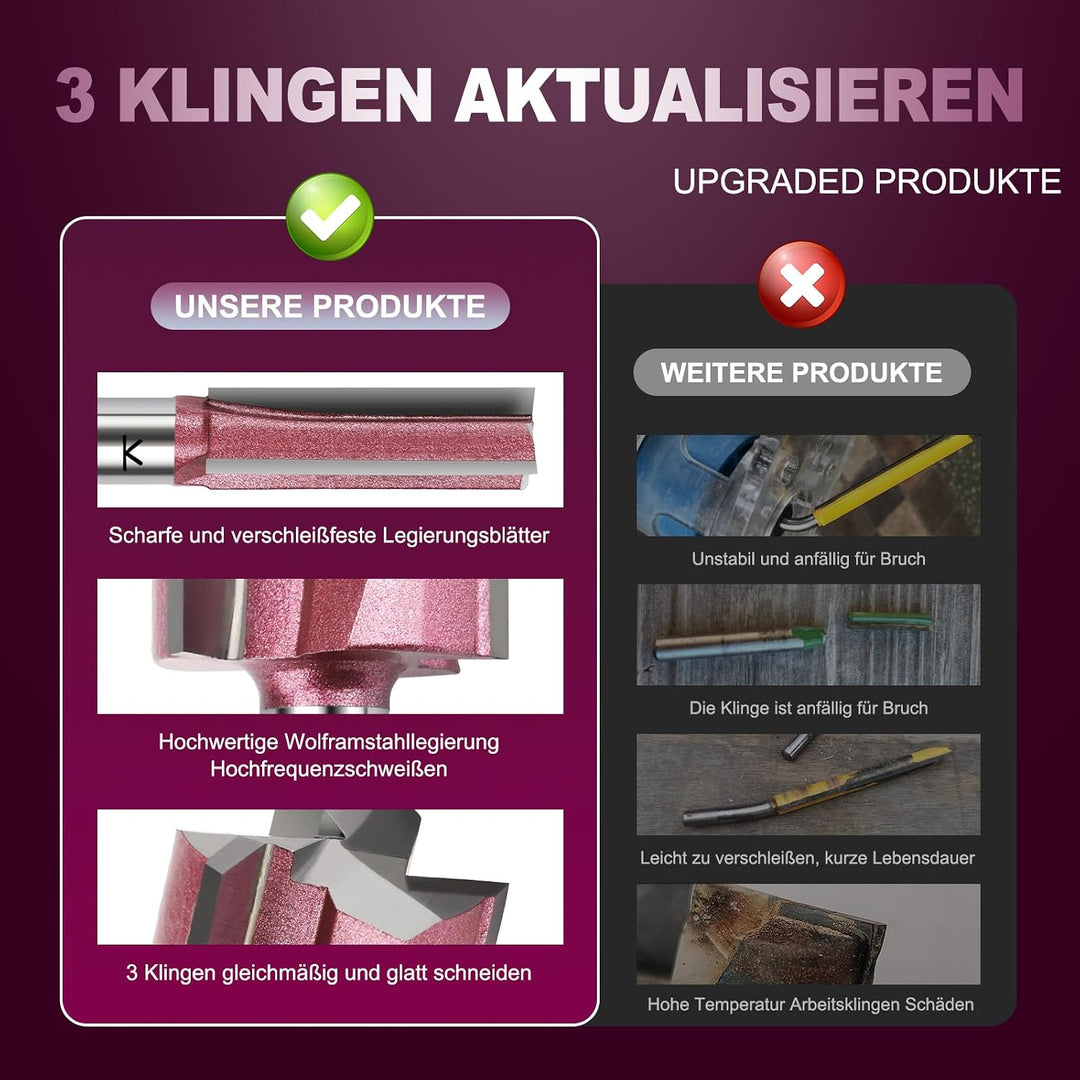 3 Klingen Nutfräser 8mm Schaft,Ø16mm Arbeitslänge 30mm Professional Hartmetall Bestückt Nutfräser St