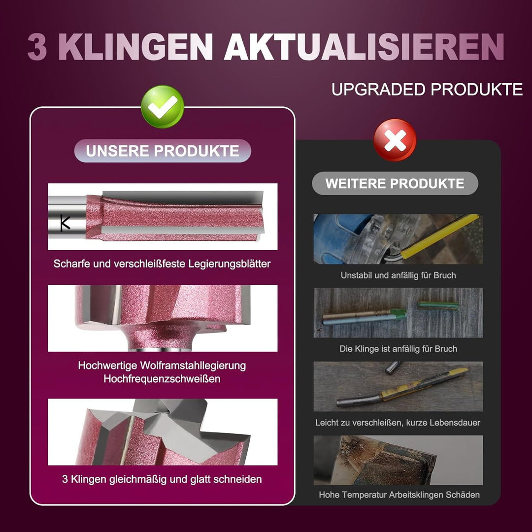 3 Klingen Nutfräser 8mm Schaft,Ø16mm Arbeitslänge 50mm Professional Hartmetall Bestückt Nutfräser St