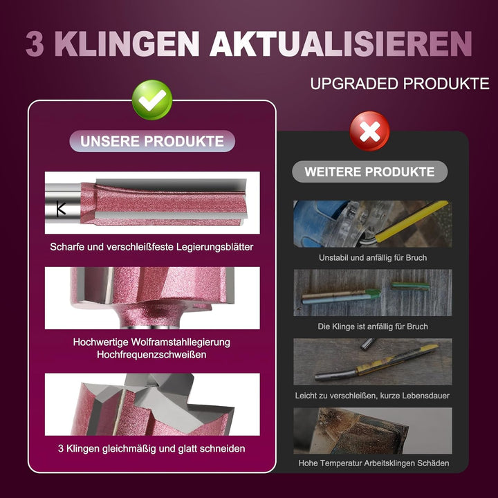 3 Klingen Nutfräser 8mm Schaft,Ø16mm Arbeitslänge 50mm Professional Hartmetall Bestückt Nutfräser St