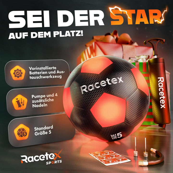 Racetex leuchtender Fussball - Wasserfester LED Fussball mit umfangreichem Zubehör – Fussball Leucht