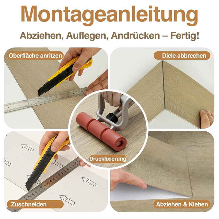 MULGREAT Holzoptik Vinyl Bodenbelag in Beige Eiche– 5,02 m² Selbstklebender, rutschfester & wasserdi