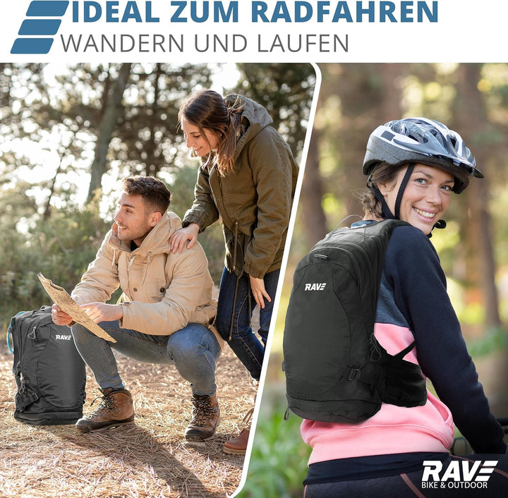 RAVE Bike &amp; Outdoor Rucksack Fahrradrucksack Trekkingrucksack 10L schwarz inkl. 2L Trinkblase