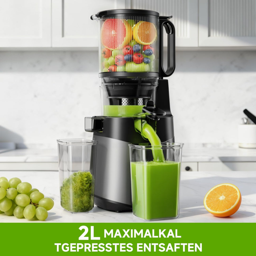 Canoly Entsafter, 400W Slow Juicer, Saftpresse mit 140mm Grosser Fütterungsrutsche für Ganze Gemüse