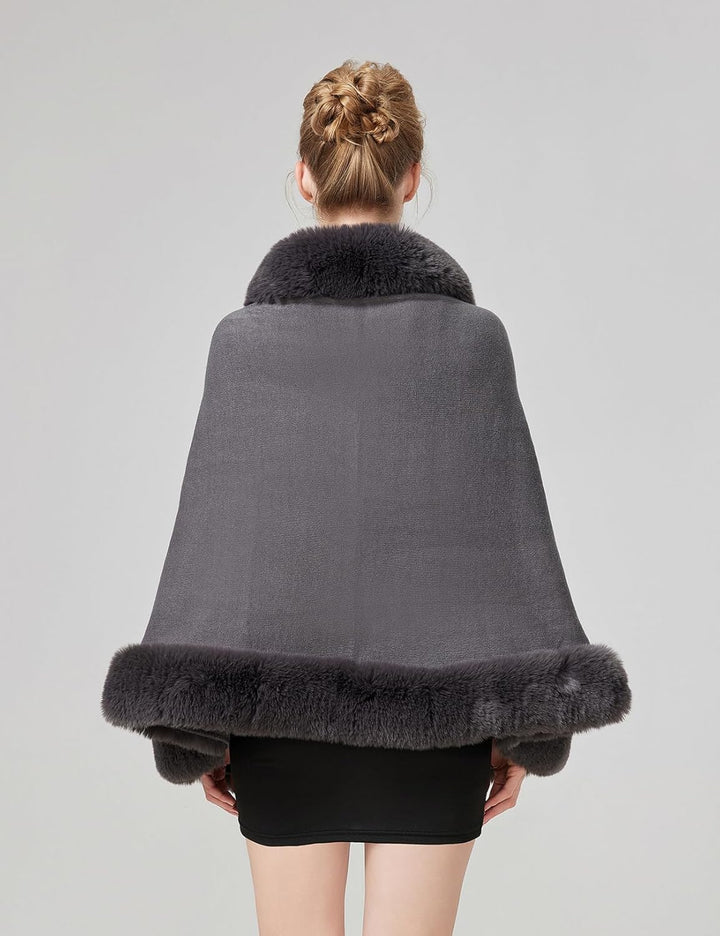 BEAUTELICATE Kunstpelz Stola Schal Damen Strick Bolero Poncho Cape für Hochzeit Abendkleid Braut Fra