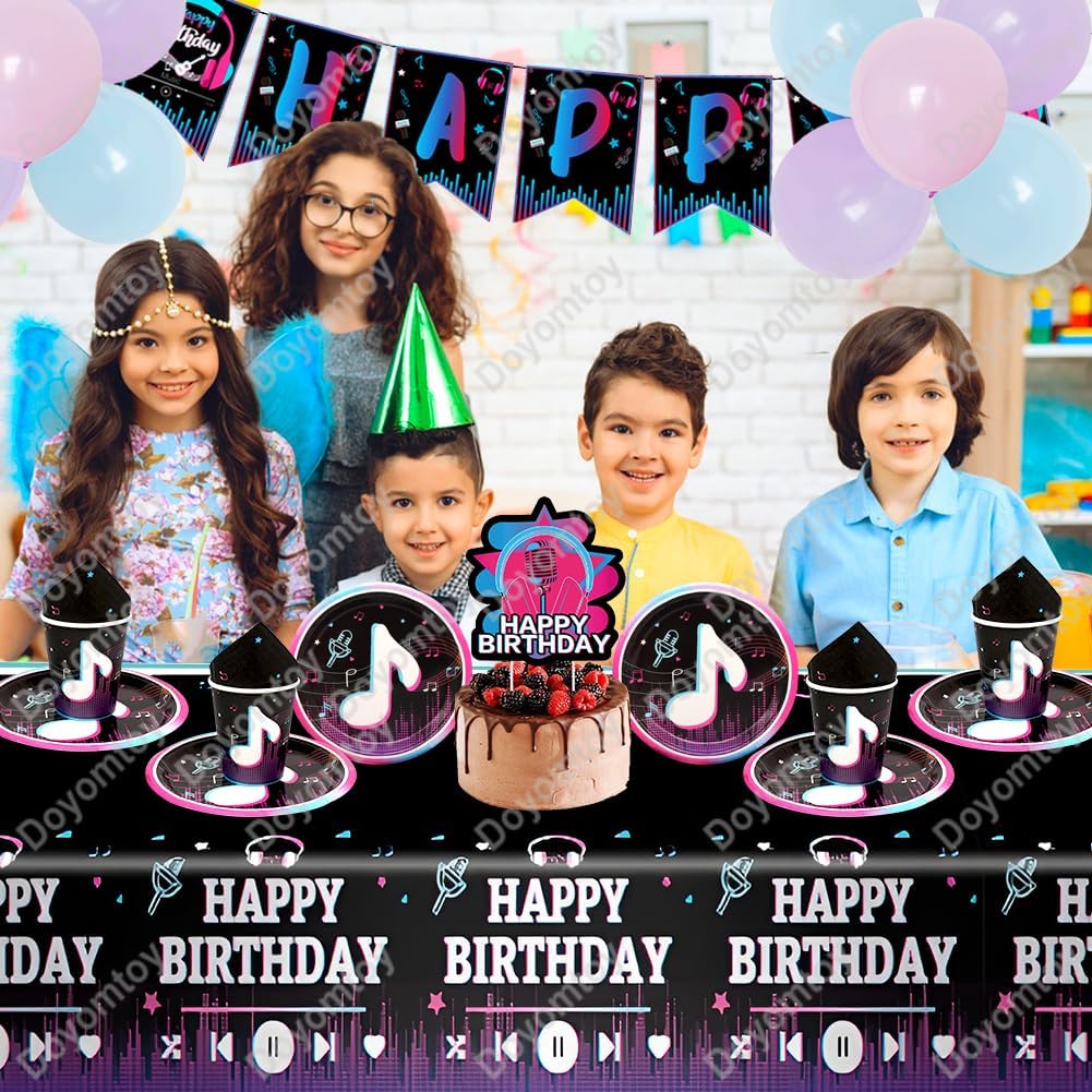 Musik Geburtstag Deko,Doyomtoy 50 Stück Musiknoten Partygeschirr Set Cake Topper Musik Geburtstag Pa
