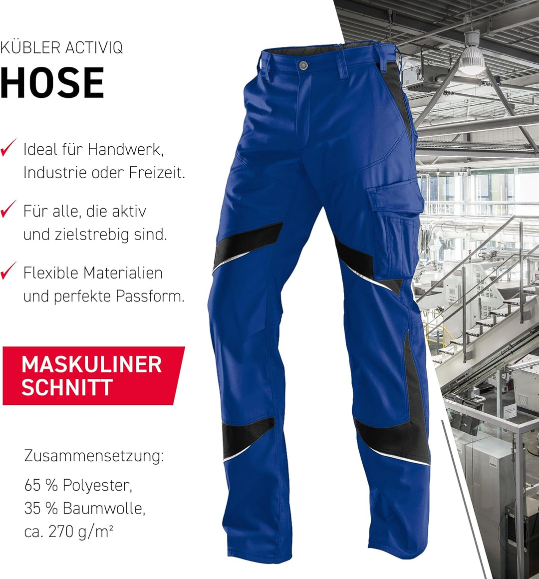 KÜBLER Workwear KÜBLER ACTIVIQ Arbeitshose blau, Grösse 46, Herren-Arbeitshose aus Mischgewebe, leic
