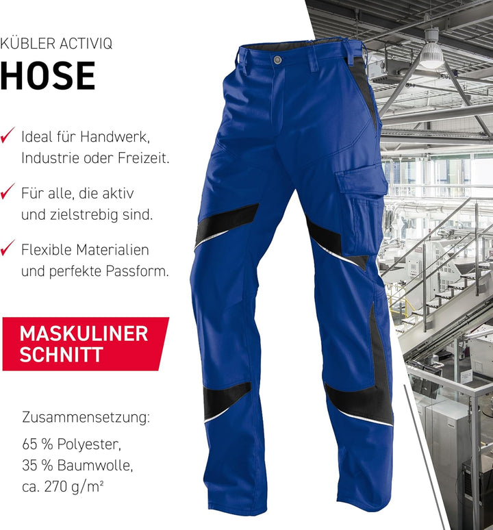 KÜBLER Workwear KÜBLER ACTIVIQ Arbeitshose blau, Grösse 46, Herren-Arbeitshose aus Mischgewebe, leic