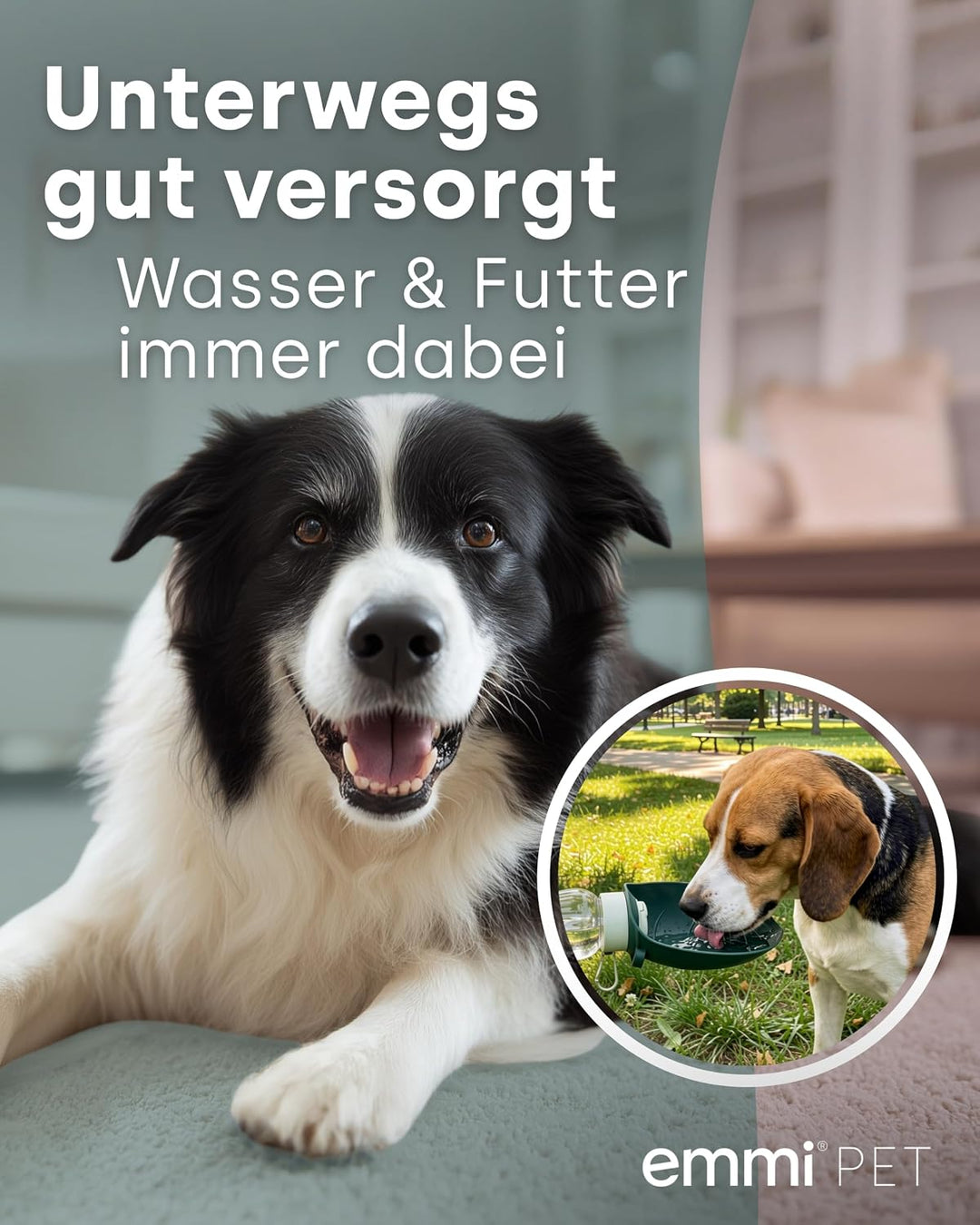 emmi-PET 2-in-1 Hundetrinkflasche mit Futterbehälter in Dunkelgrün I 600 ml Wasser & 150 ml Snacks I