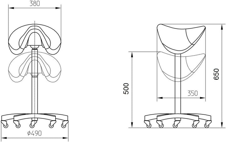 Sattelsitz Rollhocker höhenverstellbar von 50-65 cm, Drehhocker, Rollhocker, Praxishocker, Bürohocke