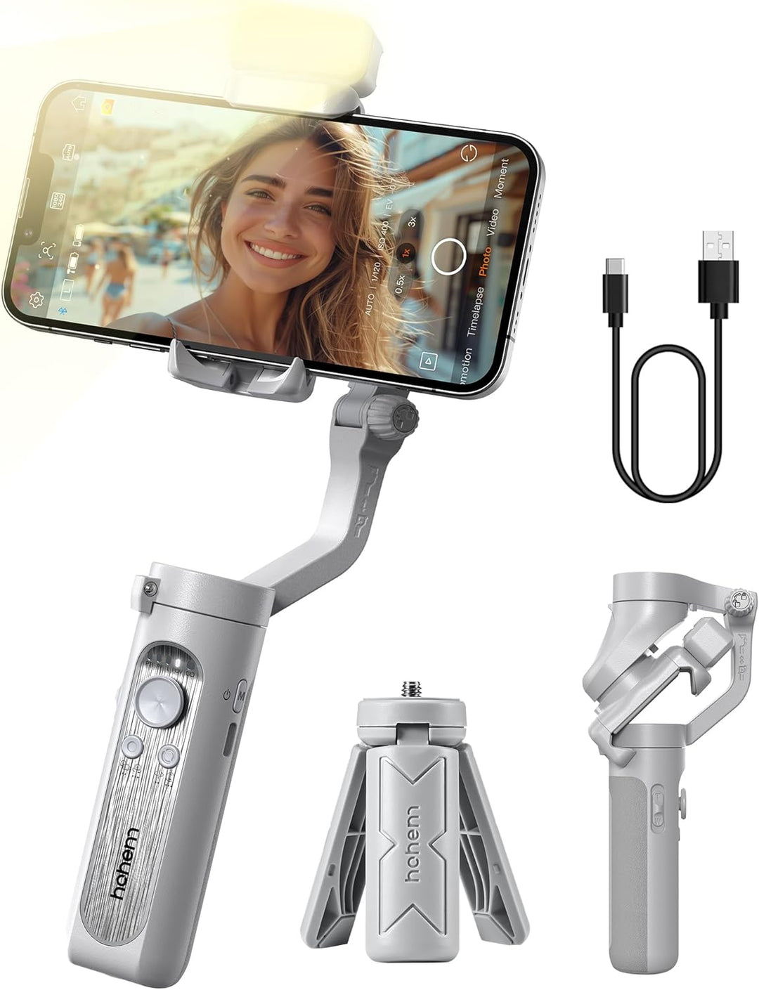 hohem iSteady XE Kit Gimbal Smartphone, Faltbarer Handy Gimbal mit Magnetischem Fülllicht, Gesichts/