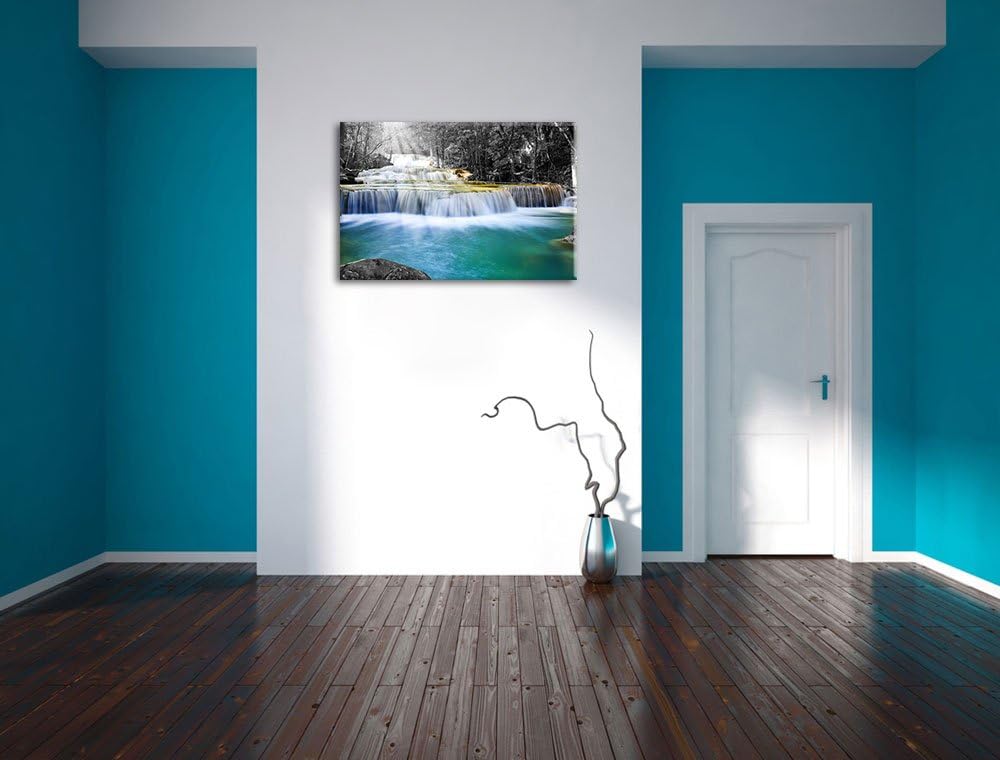 Wilder Bach im Urwald schwarz/weiss Format: 100x70 auf Leinwand, XXL riesige Bilder fertig gerahmt m