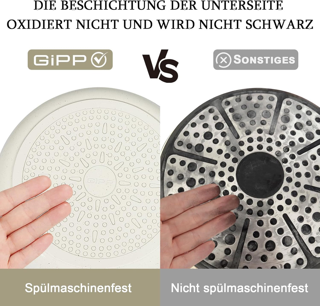 GiPP Keramik Pfannenset mit Abnehmbarer Griff, 3-Teilig Pfannen set mit Antihaft Beschichtet, Pfanne