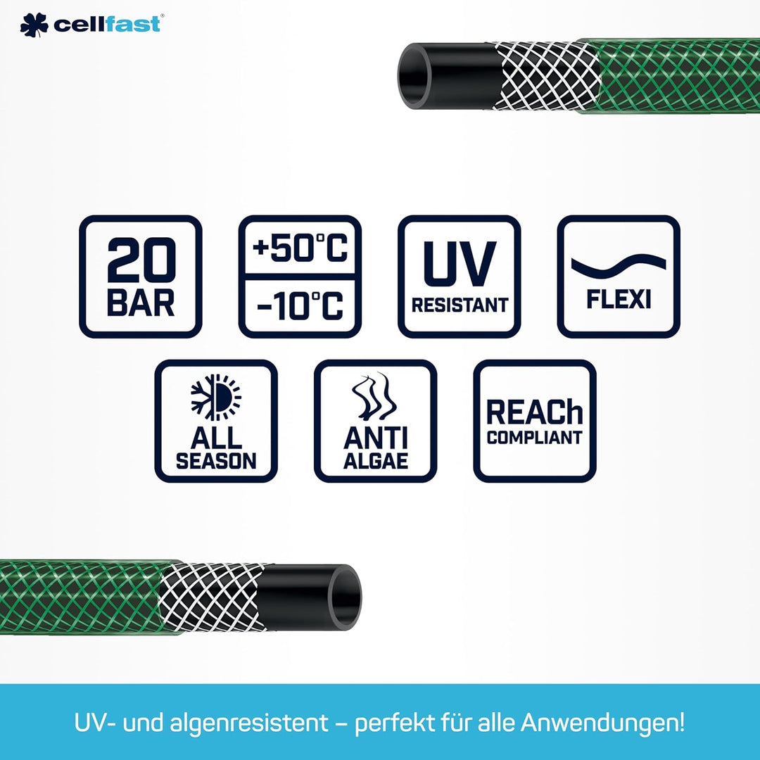 Cellfast Gartenschlauch ECONOMIC Elastisch und flexibel 3-lagiger Wasserschlauch aus Polyesterkreuzg