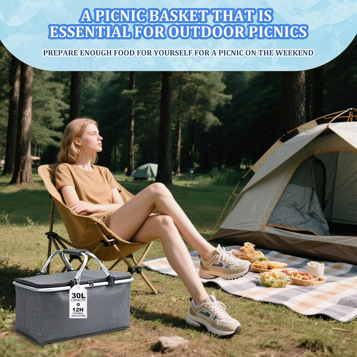 30L Faltbare Kühltasche mit 2 Eisakkus – Isolierte Thermotasche für Picknick, Camping, Einkaufen, Bü
