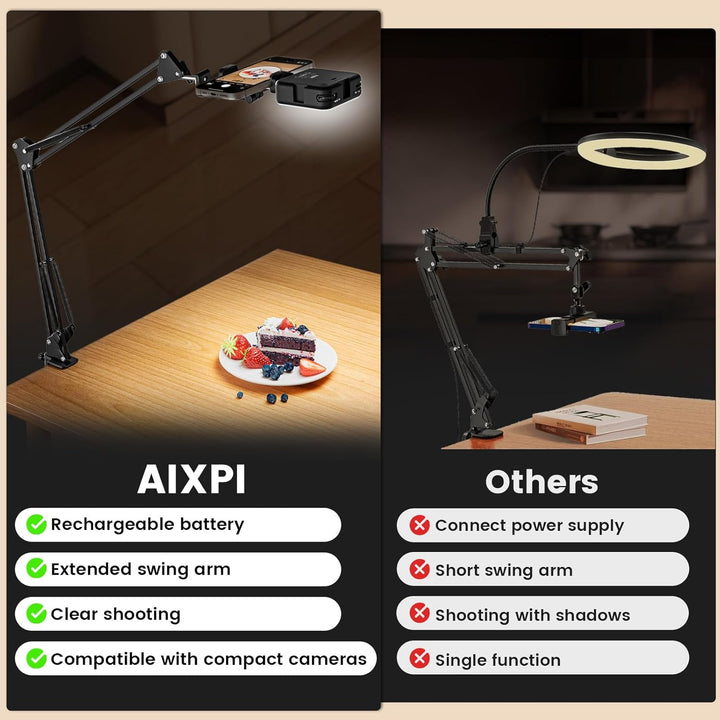Overhead Stativ Handy mit Licht,Winkel einstellbar Handy Stativ mit Licht 3 Lichtfarben Einstellbare