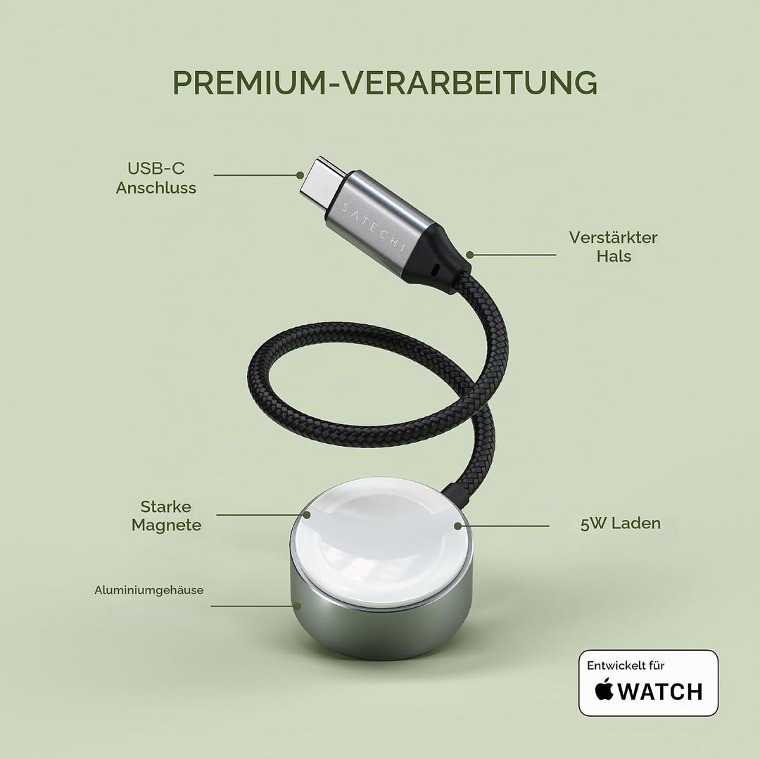 SATECHI Magnetisches Ladekabel für Apple Watch, 5W Schnellladegerät für die Apple Watch, Kabellänge