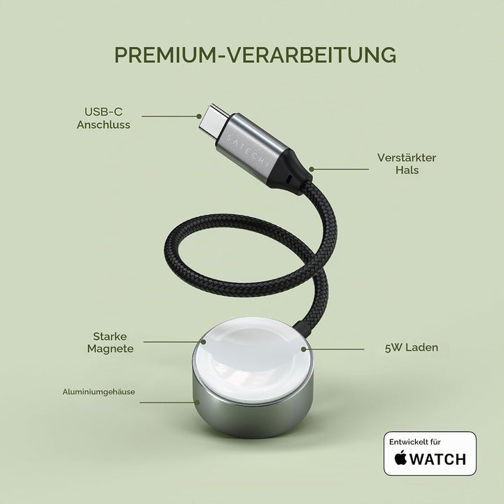 SATECHI Magnetisches Ladekabel für Apple Watch, 5W Schnellladegerät für die Apple Watch, Kabellänge