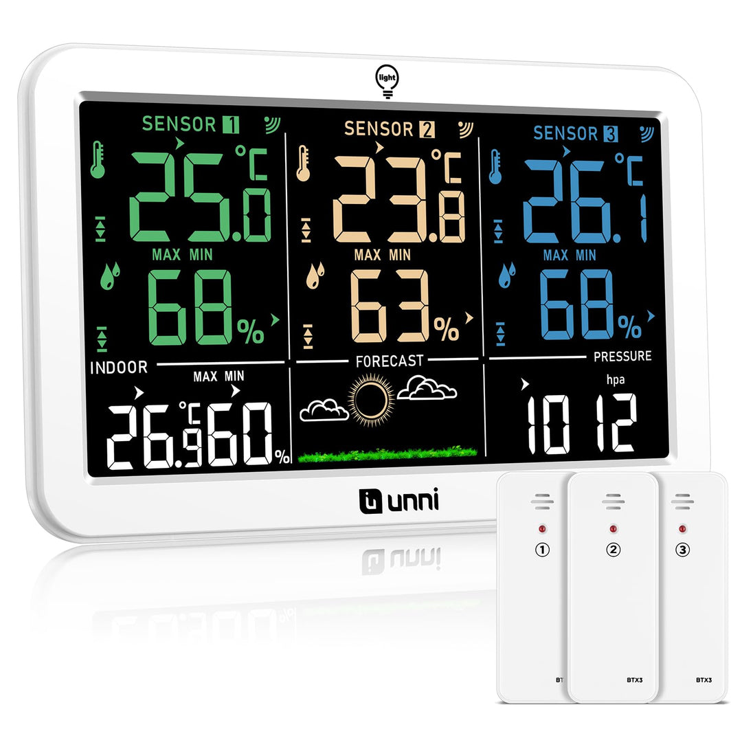 Funk Wetterstation mit 3 Aussensensoren USB und Batteriebetrieb, Funkwetterstation mit 100M Reichwei