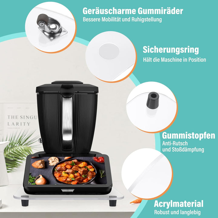 Acryl Gleitbrett für Thermomix TM7 – Mit 360° Rollen + Rutschfest Gummifüsse des Schnelles Bewegen/S
