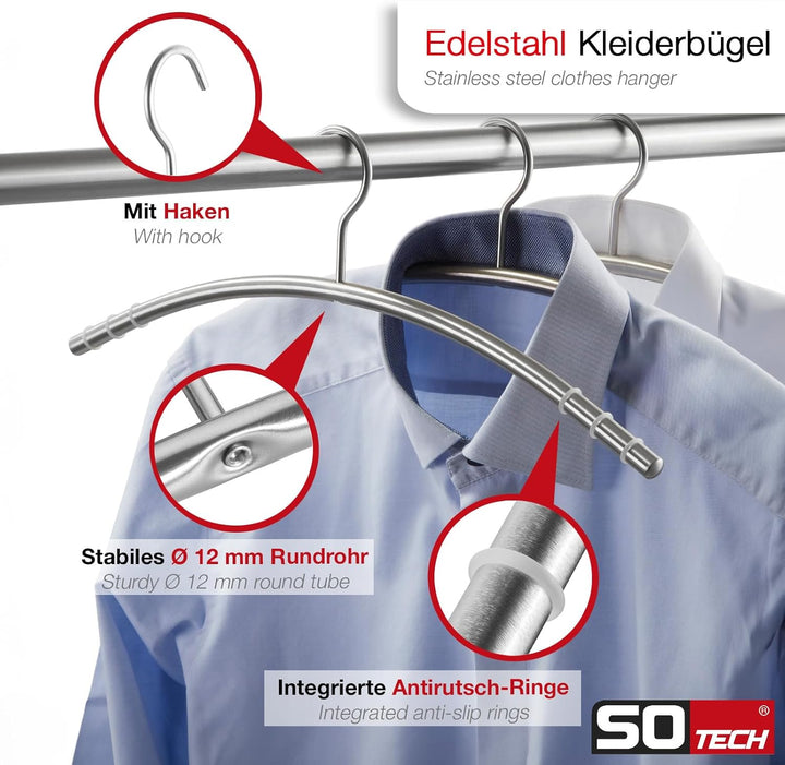 SOTECH 5 Stück Design Kleiderbügel Edelstahl SS201 mit Antirutschringen (Haken 360 Grad drehbar, Run