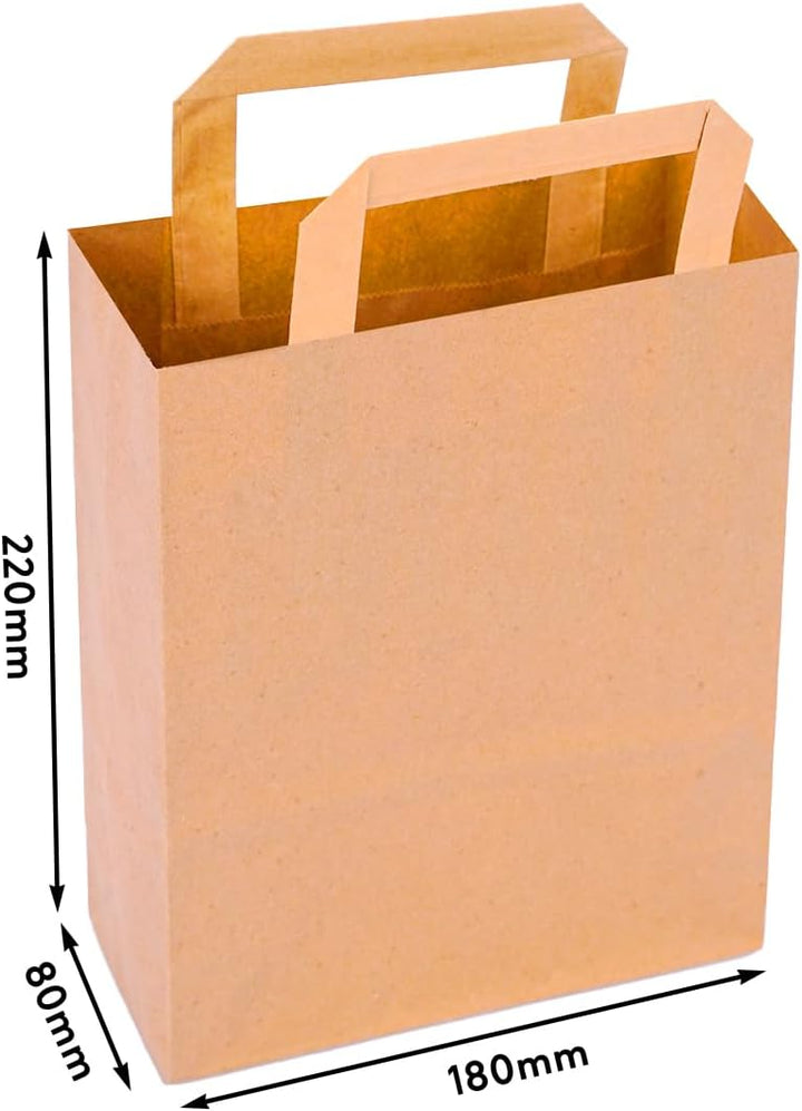 verpacking 250 Papiertragetaschen mit Flachhenkel 22 x 18 x 8 cm Braun - Papiertüten Bio Papiertasch