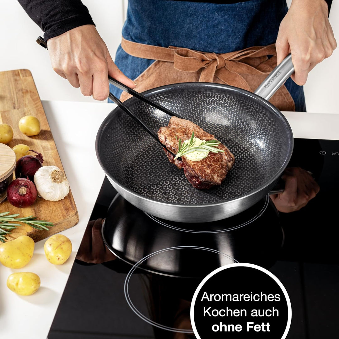 Moritz & Moritz Edelstahlpfanne Wabenstruktur 28cm mit Keramikbeschichtung der neuesten Generation -