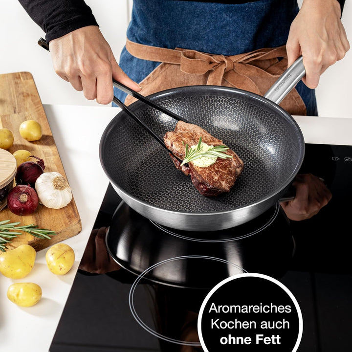 Moritz & Moritz Edelstahlpfanne Wabenstruktur 28cm mit Keramikbeschichtung der neuesten Generation -