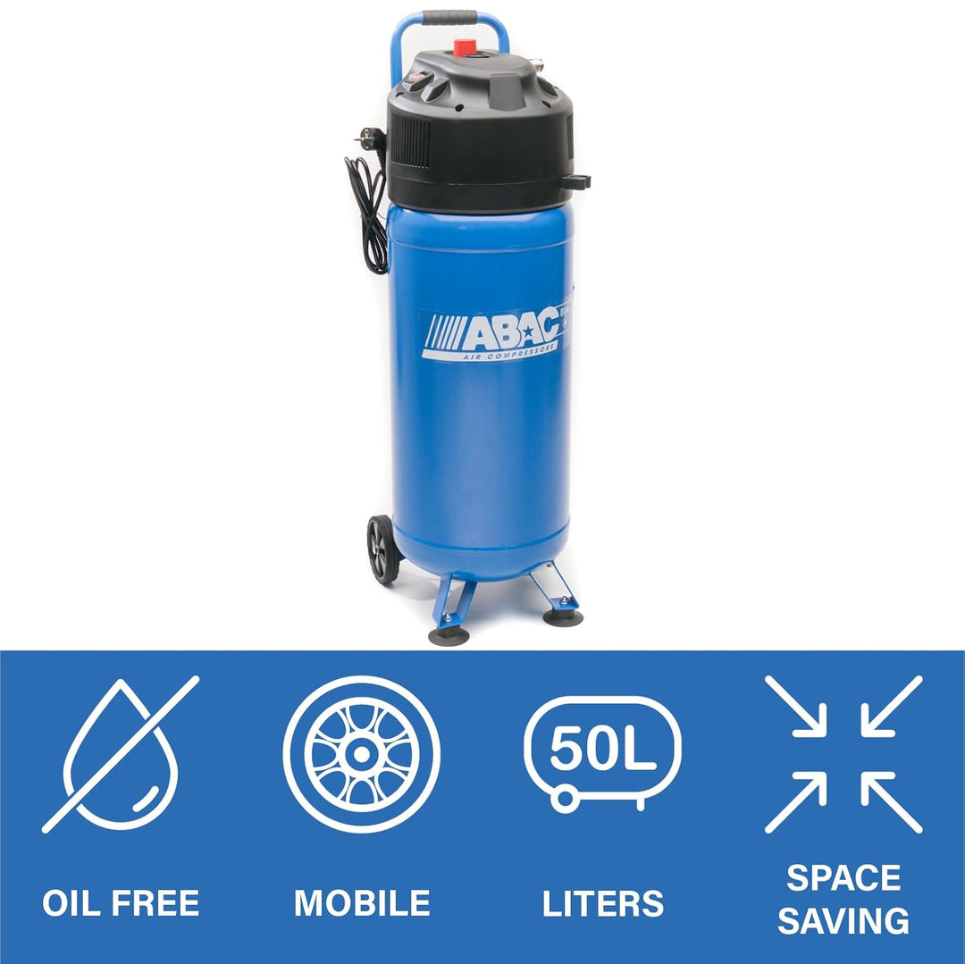 ABAC Vertikaler Luftkompressor EASE-AIR 50V, Ölfreier Luftkompressor, Maximaler Druck 10 Bar, Leistu