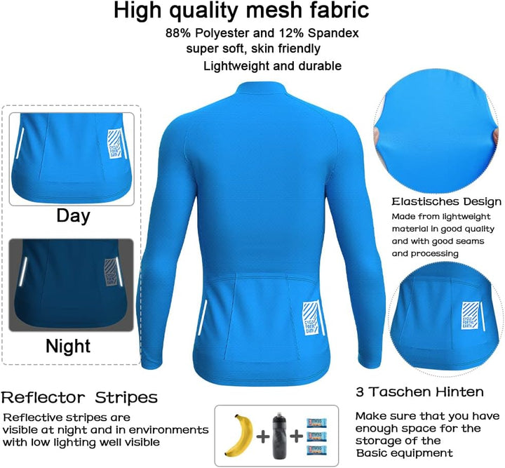 Wulibike Radtrikot Herren Langarm - Rennrad Trikot Reissverschluss mit Taschen, Frühling Herbst Atmu