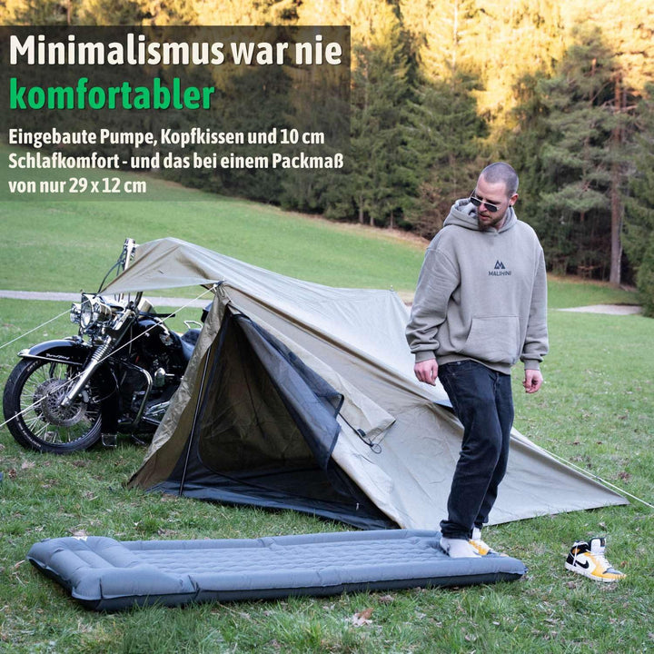 MALIHINI Camping Isomatte selbstaufblasend | Fusspumpe &amp; Kissen | 10 cm dick | Ultraleichte aufblasb