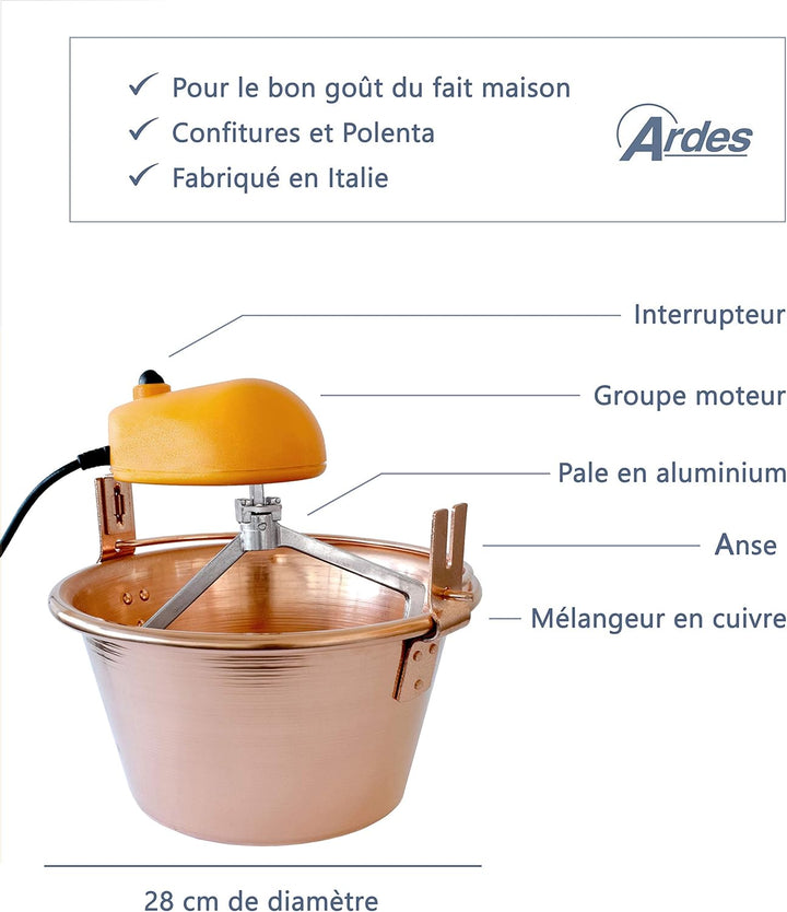 Ardes AR2480 Kupfer Paiolo für Polenta und Marmelade Portionen für 8/12 Personen Durchmesser 28 cm,