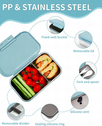 Bugucat Kinder Brotdose Edelstahl Lunchbox 900ML,Auslaufsicher Lunchbox Kinder Brotdose mit Trennwän