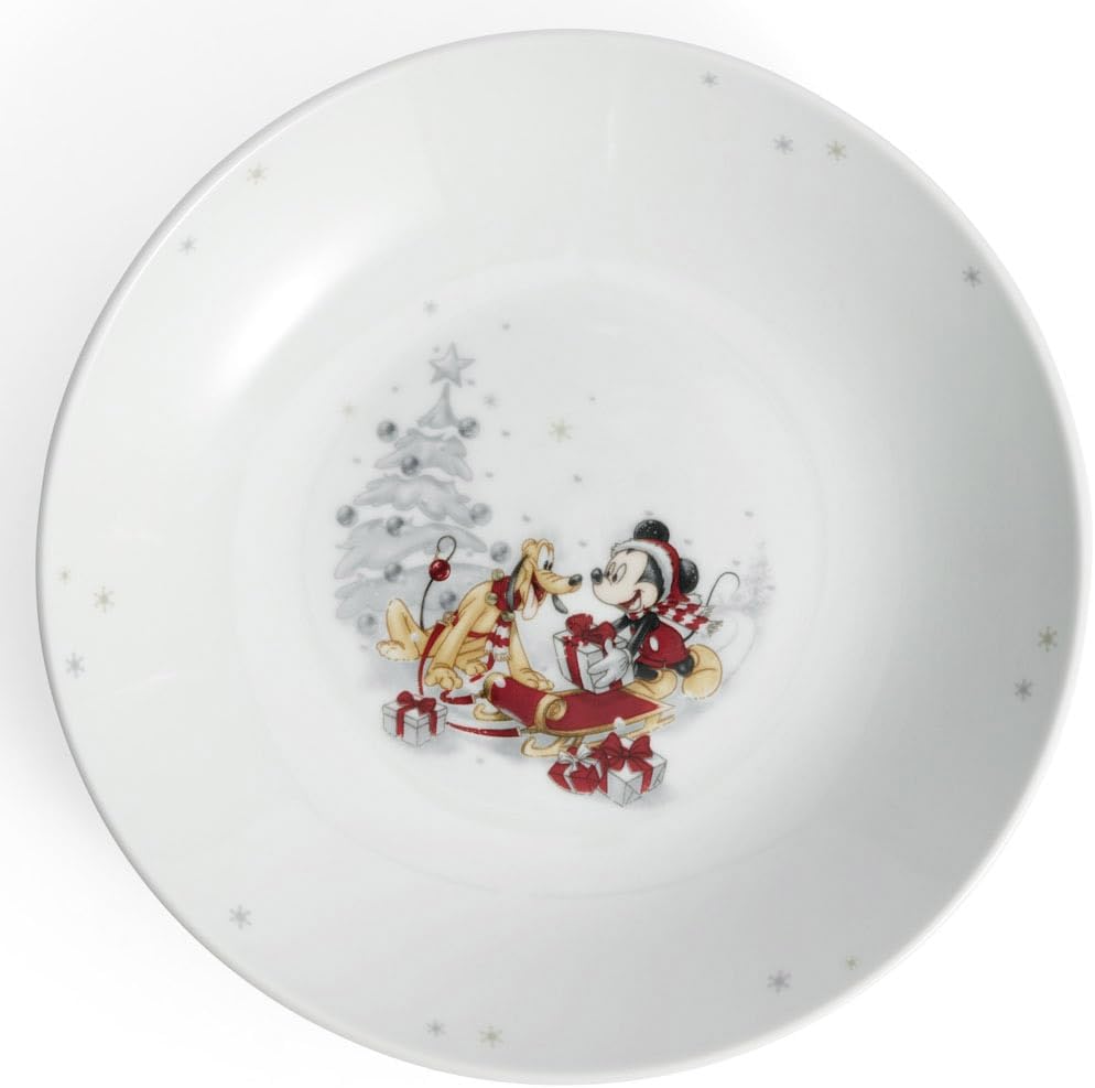 Disney Winter-Kollektion – 4er-Set Hochwertige Porzellan tiefer Teller 22cm | Micky & Pluto Design –