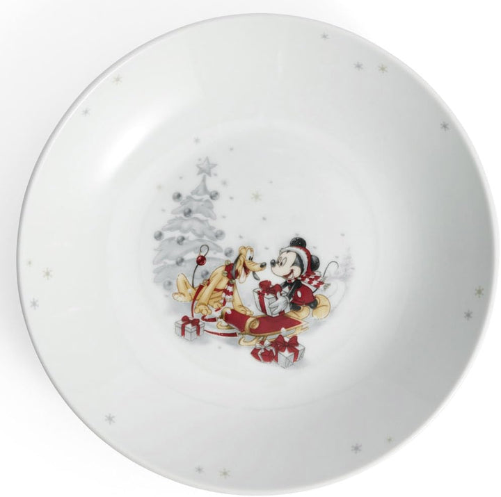 Disney Winter-Kollektion – 4er-Set Hochwertige Porzellan tiefer Teller 22cm | Micky & Pluto Design –