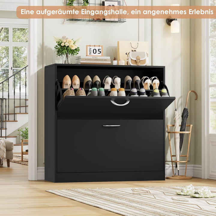 FirFurd Schuhschrank schwarz mit Schuhkipper für 8-16 Parre, Schuhregal platzsparend für Schuhaufbew