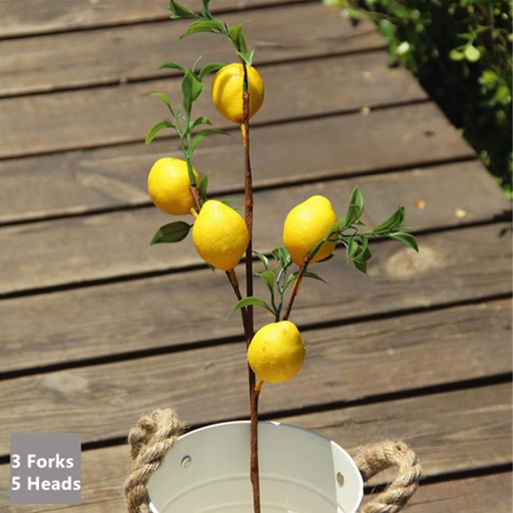 6 Stück 48,3 cm Zitronen-Dekoration, künstliche Zitronenzweige, schöne gelbe Zitronenzweige, Dekorat