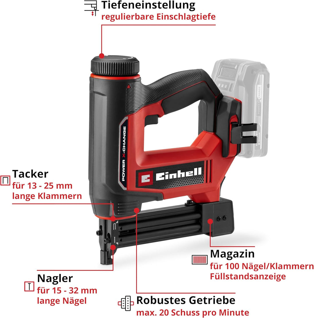 Einhell Akku-Nagler / -Tacker TE-CN 18/32 Li - Solo Power X-Change (18 V, 20 Schläge/min, max. 25 mm