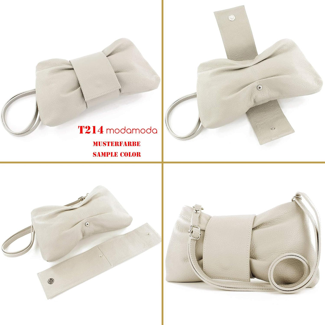 modamoda de - T214 - ital. Umhängetasche Clutch Leder Klein Dark Chocolate, Dark Chocolate