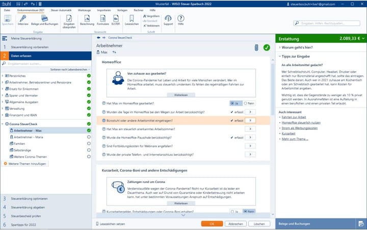 WISO Steuer-Sparbuch 2022 (für Steuerjahr 2021 | PC | Digitaler Download Aktivierungscode per E-Mail
