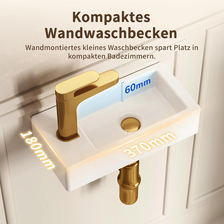 DeerValley DV-1V081L Badezimmerwaschbecken aus Keramik zur Wandmontage, Kleines Badezimmer, Weisses