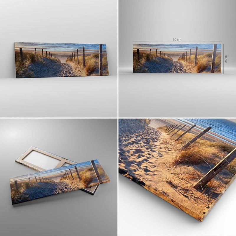 Panorama Bilder auf Leinwand Meer Strand Düne Leinwandbild mit Rahmen 90x30cm Wandbilder Dekoration