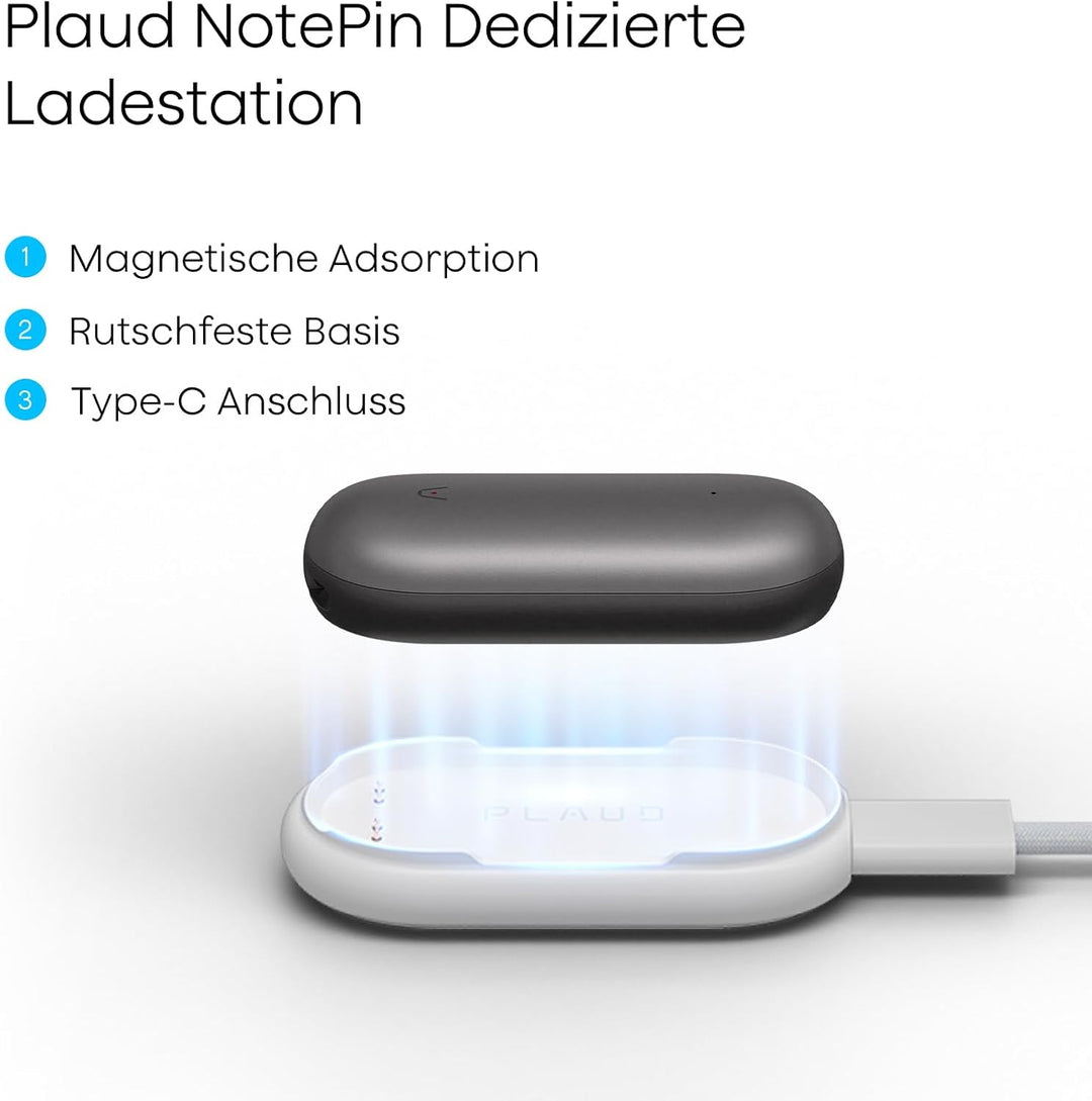 Plaud NotePin Ladestation, Magnetische Ladeschale mit Rutschfester Basis & USB-C-Textilkabel, Schnel