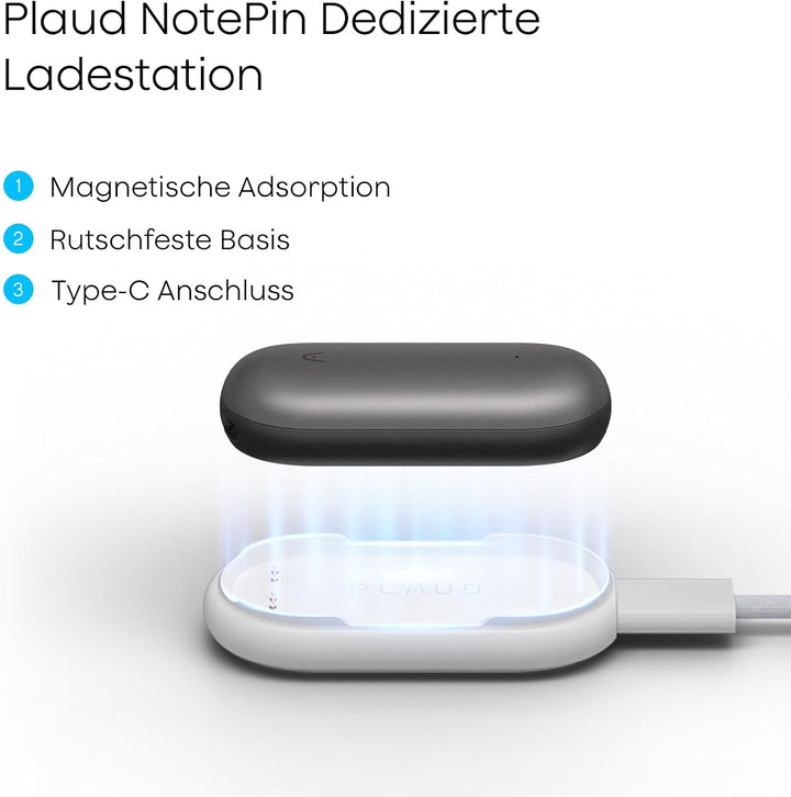 Plaud NotePin Ladestation, Magnetische Ladeschale mit Rutschfester Basis & USB-C-Textilkabel, Schnel