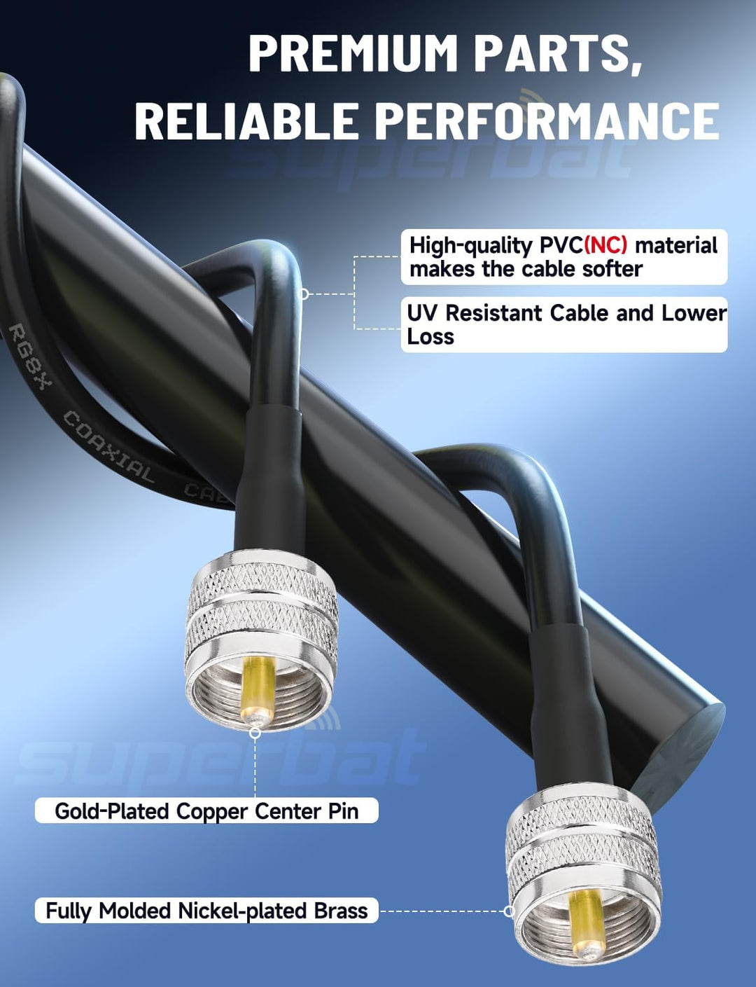 Superbat HF VHF UHF PL259 Kabel RG8X 10FT (3m) PL-259 Stecker auf Stecker Low Loss UHF kabel 50 Ohm