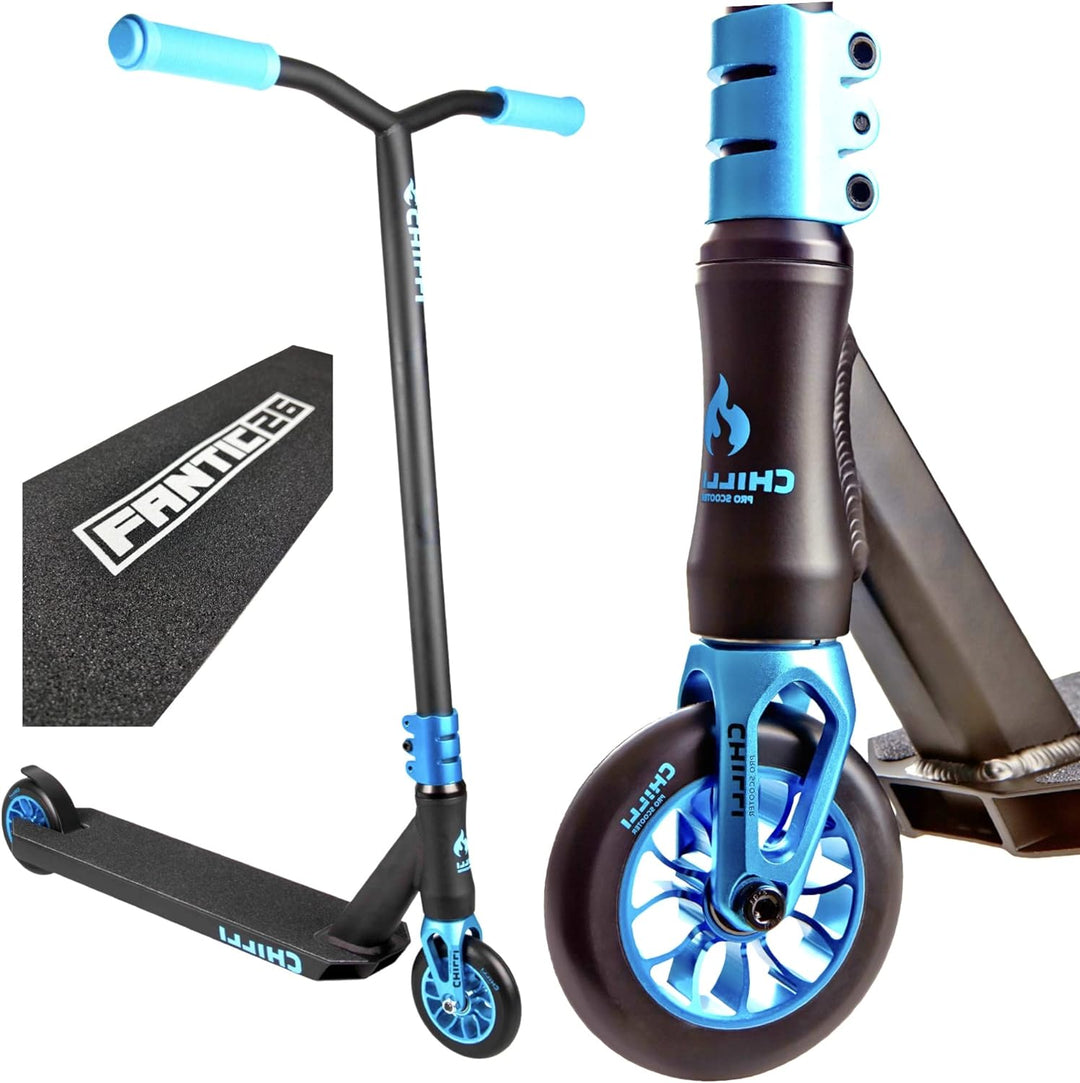Chilli Pro Scooter Reaper Stunt-Scooter H=84cm Park Trick Tret Roller 110mm + F26 Sticker Wave Blau