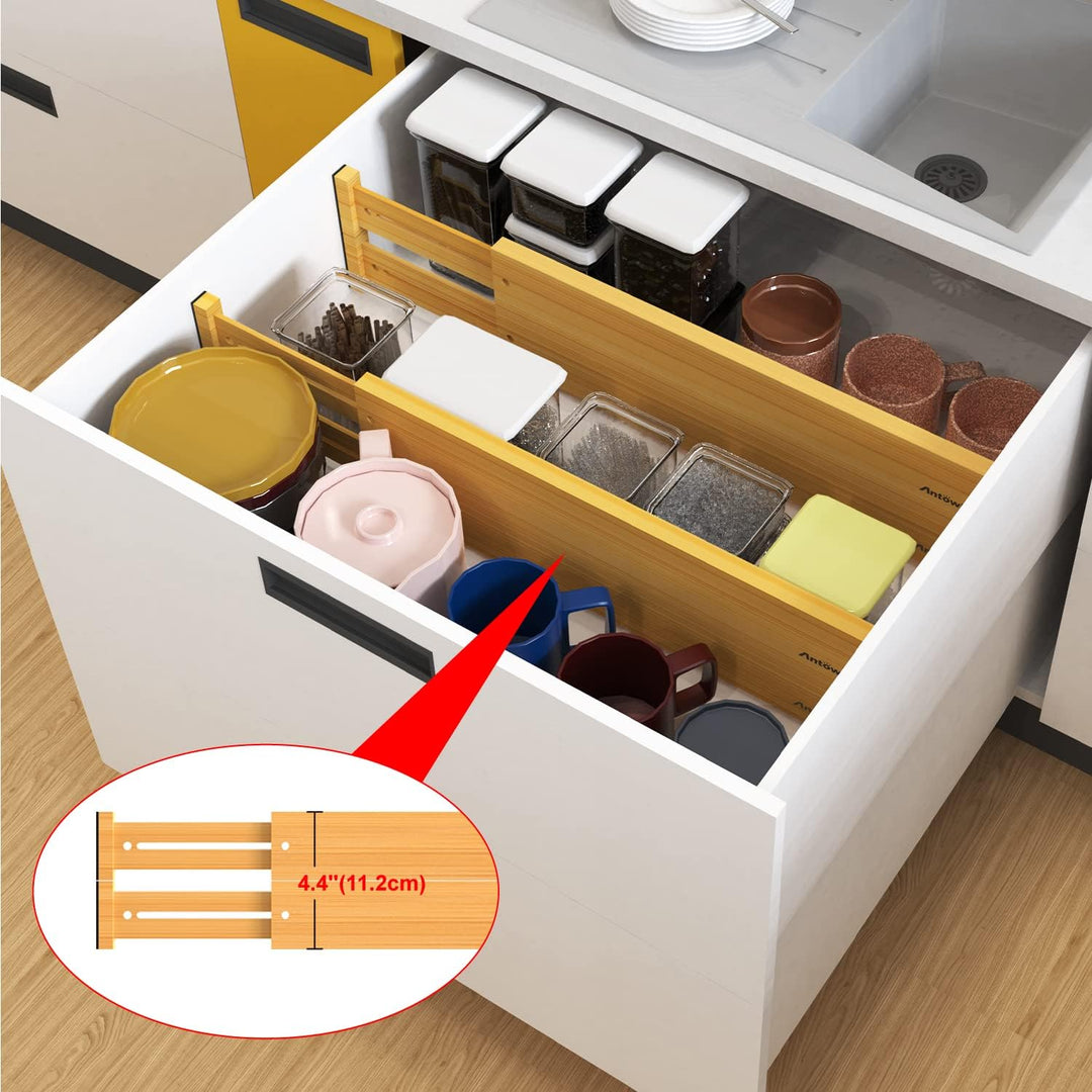 ANTOWIN 10 Pcs Schubladentrenner Verstellbar Bambus, Schubladen organizer, gefedert, Küche, Kommode,