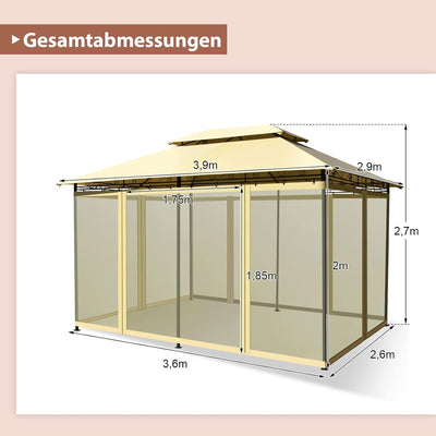 COSTWAY Pavillon Metall 3x4m, Gartenpavillon mit abnehmbaren 4 Seitenwänden, Gartenzelt Luxus, Festz