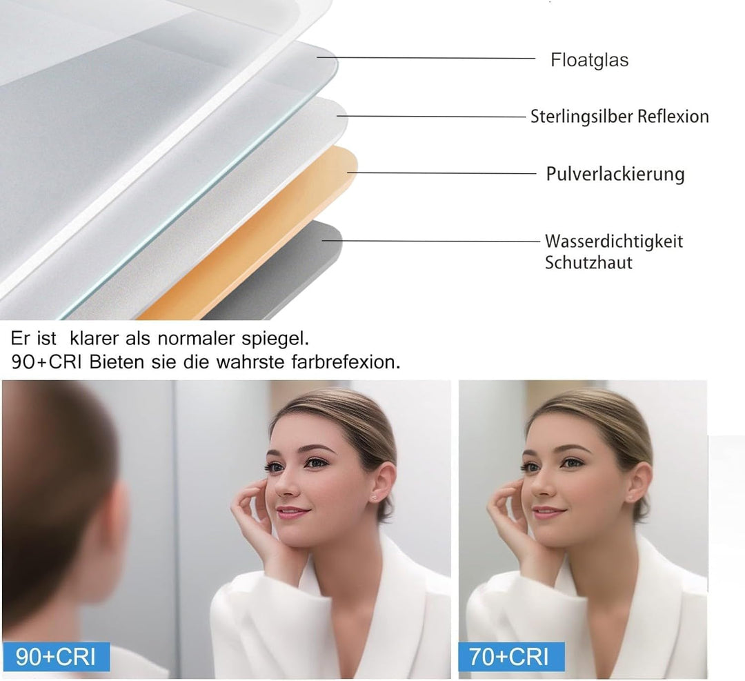 MIQU LED Badspiegel mit Beleuchtung 70x50 cm Badezimmerspiegel, Bad Gross Spiegel mit Touch Dimmbar