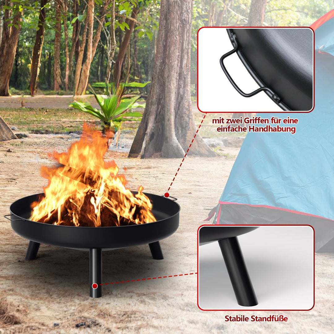 Jopassy Feuerschale Ø 82.5cm Feuerschalen für den Garten, Feuerschalen mit 2 Griffen und 3 Abnehmbar