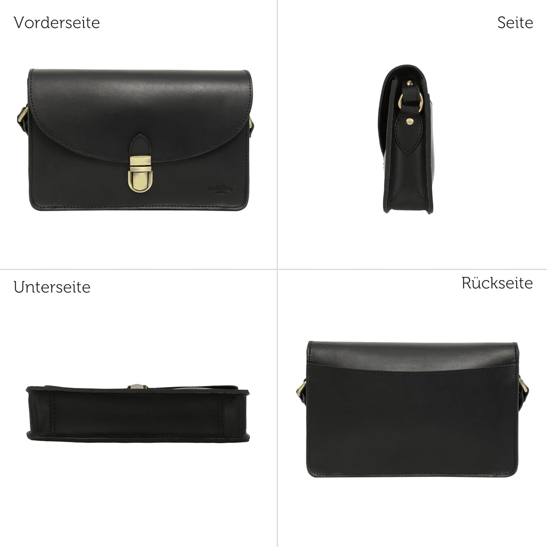 Gusti Handtasche Leder - Zoey Damen Umhängetasche Ledertasche Leder Schwarz, Schwarz